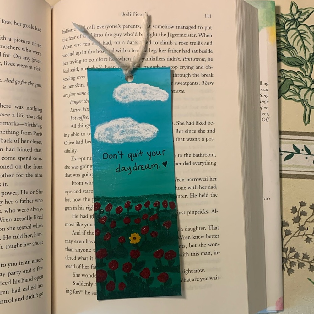 Sunflower in Field of Roses Hand Painted Bookmark